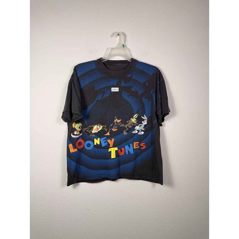 Vintage Looney Tunes Shirt Mens Black  Tunnel AOP Double Sided 90s - Picture 5 of 7